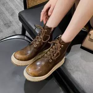 여성 빈티지 웨지힐 가죽 스트랩 워커 부츠 워커힐 CH5