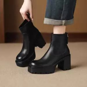 여성 빈티지 진가죽 통굽 워커 부츠 스틸레토 워커힐 CH5