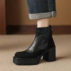 여성용 빈티지 통굽 라운드 부츠 리얼 앵클부츠 슬림 수제화 워커 워커힐 가죽 CH5