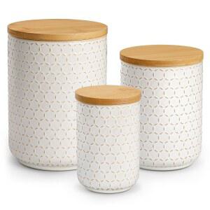 말라카사 리디아 세라믹 용기 세트 밀폐 뚜껑 주방용 80/40/20온스 커피 밀가루 설탕 파스타 쿠키 차 - 3개 헥사곤