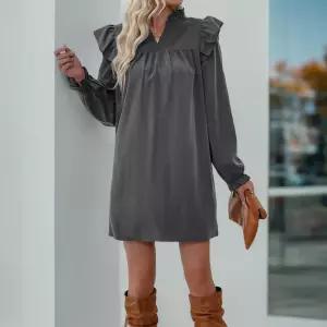 EAMT 스커트 미니 가을 프릴 솔리드 여성원피스 드레스 긴팔 루즈핏 YJ1