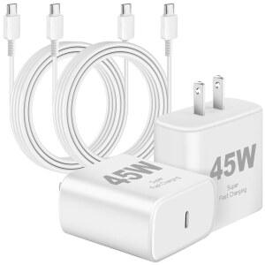 삼성 슈퍼 고속 충전기 45W USB C 안드로이드 폰 2팩 10FT 충전 코드 갤럭시 S25 울트라 /S25+ /S24 /S23 /S20 /S21용 퀵 타입 월 블록+
