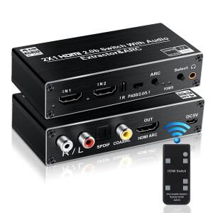 4K HDMI 스위처 2 in 1 out  추출기 ARC 스위치 2x1 선택기RLToslink SPDIFCOAXIAL 출력 어댑터 포함
