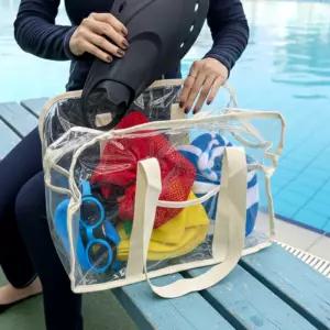 아이보리 생존수영가방 비치백 투명 물놀이가방 지퍼