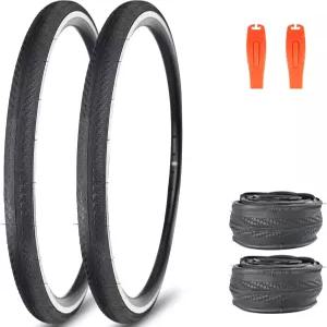 FOMAS 700x25C/28C 자전거 타이어 미끄럼 방지 접이식 교체용 전 지형 2팩 로드 바이크용 레버 포함