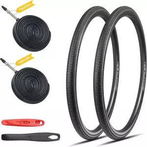 GRELiving 2팩 700x28/32/35c 로드 바이크 타이어 세트 프레스타 밸브 FV48 내부 튜브 및 레버가 장착된