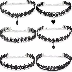 에치아니트 코스튬 초커 목걸이 여성용 블랙 레이스 고트 뱀파이어 액세서리 6개 고딕 의상용