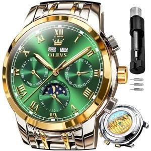 남성 OLEVS 시계 자동 기계식 셀프 와인딩 원피스 손목 다기능 캘린더 방수 야광