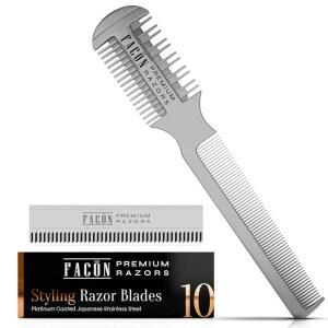 파콘 면도기 머리 자르기 12 교체용 칼날이 있는 헤어 커팅 빗 키트 앤 홈용 더블 엣지 셰이퍼 스타일링 얇아진 텍스처링 스플릿 엔드 트리밍