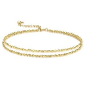 멜라이프 여성 14K 골드 발목 팔찌 길이 조절가능 얇은 체인 두 개의 충돌