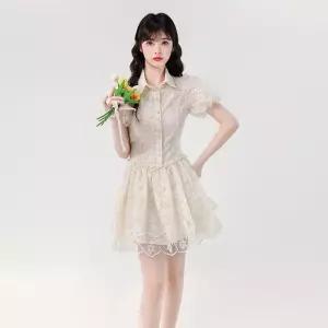 엘럽 여자 원피스 치마 퍼프 프렌치 공주 레이스 원템1