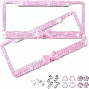 여성용 샌드프렌 블링 자동차 번호판 프레임 2PCS 크리스탈 라인스톤 스테인리스 스틸 차량 홀더 글리터