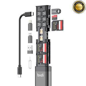 9IN 1 BUDI 다기능 스마트 어댑터 USB 3.0 OTG 데이터 전송 SD TF 카드 스토리지 박스 65W 고속 충전 케이