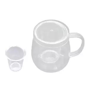 유리 머그컵 차컵 400ml 차망 포함 물컵 카페용 유리컵