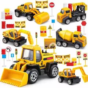 TOY Life 3-5세 소년용 28 PCS 건설 장난감 소형 차량 샌드박스 자동차 트럭 굴착기 파티 선물 증정