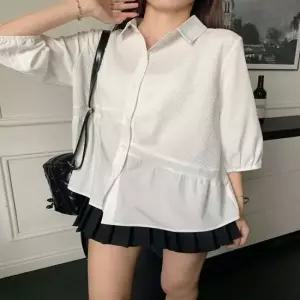 여성 2컬러 봄 여름 무지 언발란스 셔링 7부 블라우스