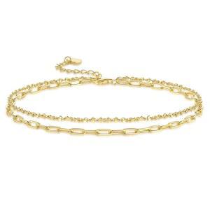 여성 디바스 모드 14K 골드 발목 팔찌 이중 디자인 섬세한 체인 페이퍼클립 링크