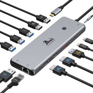 13 in 1 USB C 도킹 스테이션 - 듀얼 모니터 트리플 디스플레이 C/A 포트 8개 이더넷 오디오 LIONWEI 허브 Dell Lenovo Surface