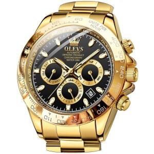 남성 OLEVS 스켈레톤 시계 럭셔리 다이아몬드 손목시계 자동 기계식 자가 권선 야광 방수 기능
