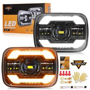 Auxbeam 12000LM 밝은 5x7 헤드라이트 DRL 턴 시그널 하이 로우 빔을 갖춘 7x6 LED 지프 체로키 XJ 랭글러 YJ 포드 쉐보레 H6054 H5054 DOT 승인 블랙