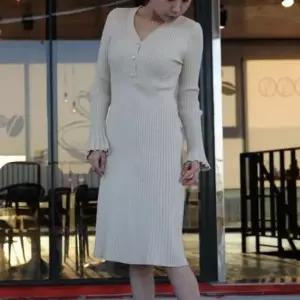 [옷은날개] 브이넥 니트 원피스 미니 스타일 골지 하객 프릴 상견