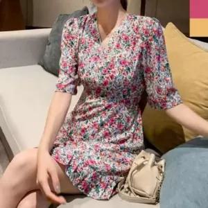 [옷은날개] 쉬폰미니원피스 프릴 원피스 하객 플라워 플리츠 쉬폰