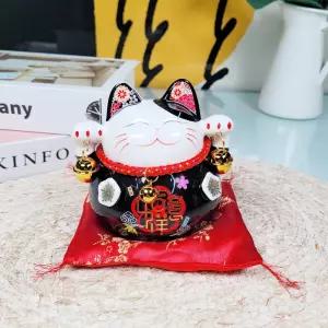 일본 도자기 마네킨네코 저금통 (블랙)/장식/관광/기원/기념품/축제/개업식/집들이/축하/선물/고양이/가게