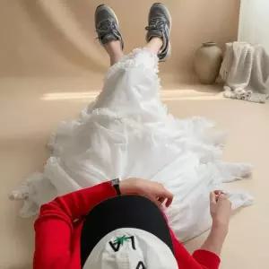 여성 발레 프릴 캉캉 롱스커트 시스루 러블리