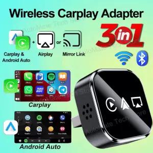 새로운 업그레이드 3in1/4in1 무선 카플레이 미러링크 어댑터 유선 카플레이를 무선으로 즉시 변환 플러그