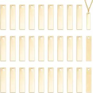 유니크래프탈 약 30개 스테인리스 스틸 직사각형 스탬핑 블랭크 태그 펜던트 일측 연마 참 각인 이름