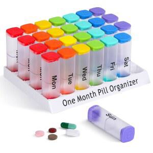 CAIDRE 한달 알약 정리함 하루 2회 - 28일 상자 오전 오후 비타민 보충제 약물에 대한 한 달 케이스 클리어 가정 여행용 일일 의약품