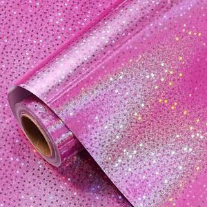 WRAPAHOLIC 핑크 분홍색 포장지 롤 - 미니 17인치 x 16.5피트 생일 결혼식 베이비샤워 신부 샤워 크리스마스용 금속 홀로그램 스타