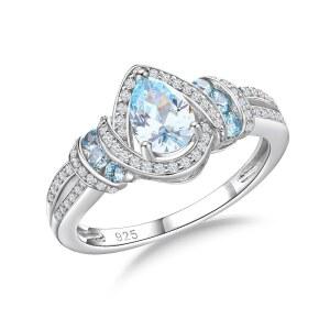 데이바이데이 여성용 배 탄생석 반지 925 스털링 실버가 만든 보석 모양 약혼 분할 샹크 기념 결혼