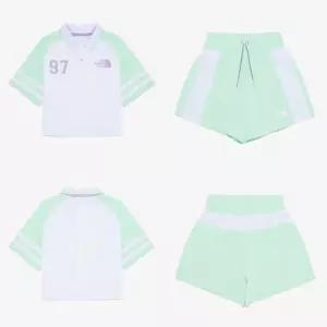[매장판] 노스페이스 키즈 여아 반팔티 반바지 세트 데일리 코디 에이스 크루 파스텔 그린 NT7U