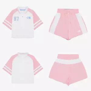 [매장판] 노스페이스 키즈 여아 반팔티 반바지 세트 에이스 크루 데일리 코디 핑크 NT7U