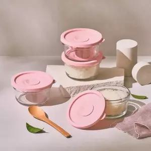[글라스락] 렌지쿡 캔디핑크 햇밥용기 원형 350ml 4조 세트
