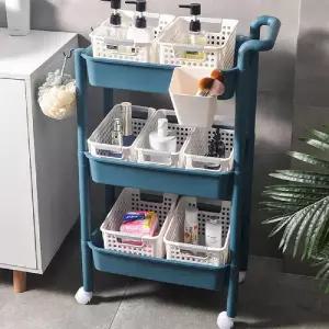 맑은하루 이동식 트롤리 3단 네이비/선반/틈새장/다용도/주방/틈새/수납장/프라스틱/서랍장/냉장고/수납