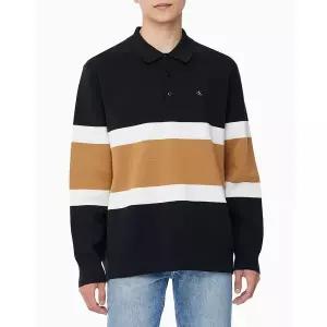 Calvin Klein Jeans 레귤러핏 스트라이프 버튼 폴로 긴팔 티셔츠4RB301G 925336