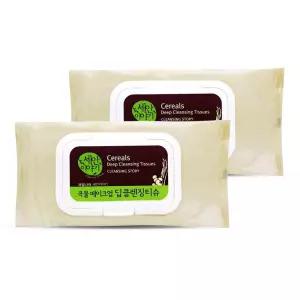 과일나라 곡물 메이크업 딥 클렌징 티슈 100매 2개/물티슈/화장지우는/메이커업/제거/클린징/페이셜/페이스