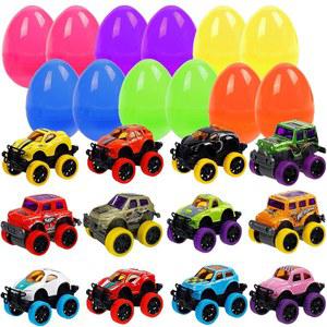워터글라이드 3-6세 소년을 위한 12대의 차량 파티에서 풀백 스터퍼 바구니 선물 달걀, 세트, 충전재, 선호 자동차 채워진 몬스터 달걀 사냥, 장난감으로 부활절