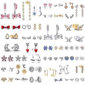 스파클링 핑크 보우 귀걸이 오리지널 DIY 여성 사랑 하트 모양의 925 실버 꽃 쥬얼리 액세서리 웨딩 파티