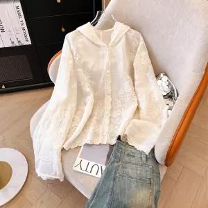 벤자민 후드 셔츠 레이스 긴팔 탑