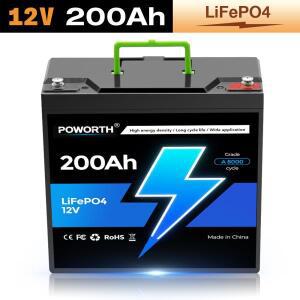 LiFePO4 12V 200Ah 배터리 내장형 보호 BMS, 8000+ 사이클, 태양 에너지 시스템에 적합 RV/캠핑카, 선박