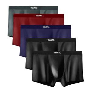 예스웰 새틴 남성 복서 브 , 통기성 스 실크 느낌의 속옷, 나일론 트렁크, 남성용 심리스 속옷 5팩