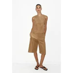 [국내] ZARA 자라 페이크 스웨이드 롱 버뮤다 팬츠 - 미디움 카멜