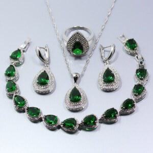 925 여성용 목걸이 반지 펜던트 의 쥬얼리 세트 팔찌 지르콘 귀걸이 웨딩 다이아몬드 실버 녹색 날 선물