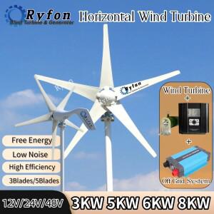 저소음 5000W 8KW 3상 AC 24V 3날개 가정용 풍력 터빈 영구 자석 발전기 독립형 시스템