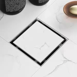 탈착식 타일 인서트 격자가 있는 샤프 4인치 사각 샤워 배수구 브러시드 304 스테인리스 스틸 바닥 헤어