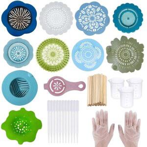 ALLAZONE 35피스 아크릴 푸어링 세트 도구 플라스틱 키트 페인팅 붓기 DIY 11피스 실리콘 드로잉 스트레이너 페인트용 페인트