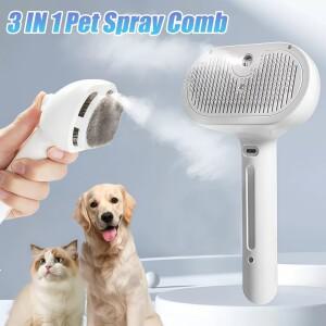 업그레이드 된 3 In 1 애완 동물 스프레이 손질 빗 김이 나는 부동 제모 청소 스팀 브러시 개용 링 고양이